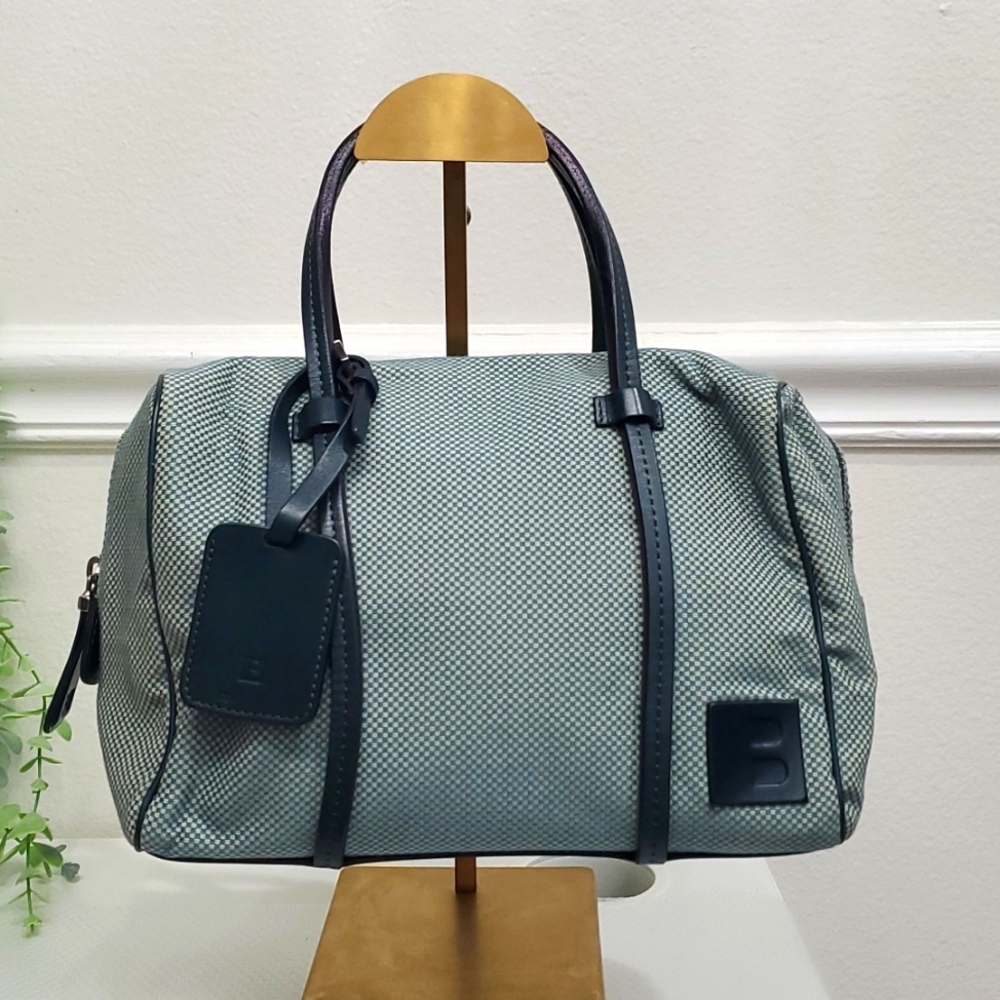 Bally Small Checkered Bag Hand Bag Blue And White… - image 1